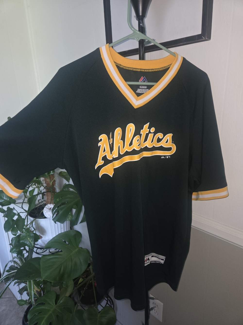 Majestic Athletics Green & Gold V-Neck Jersey